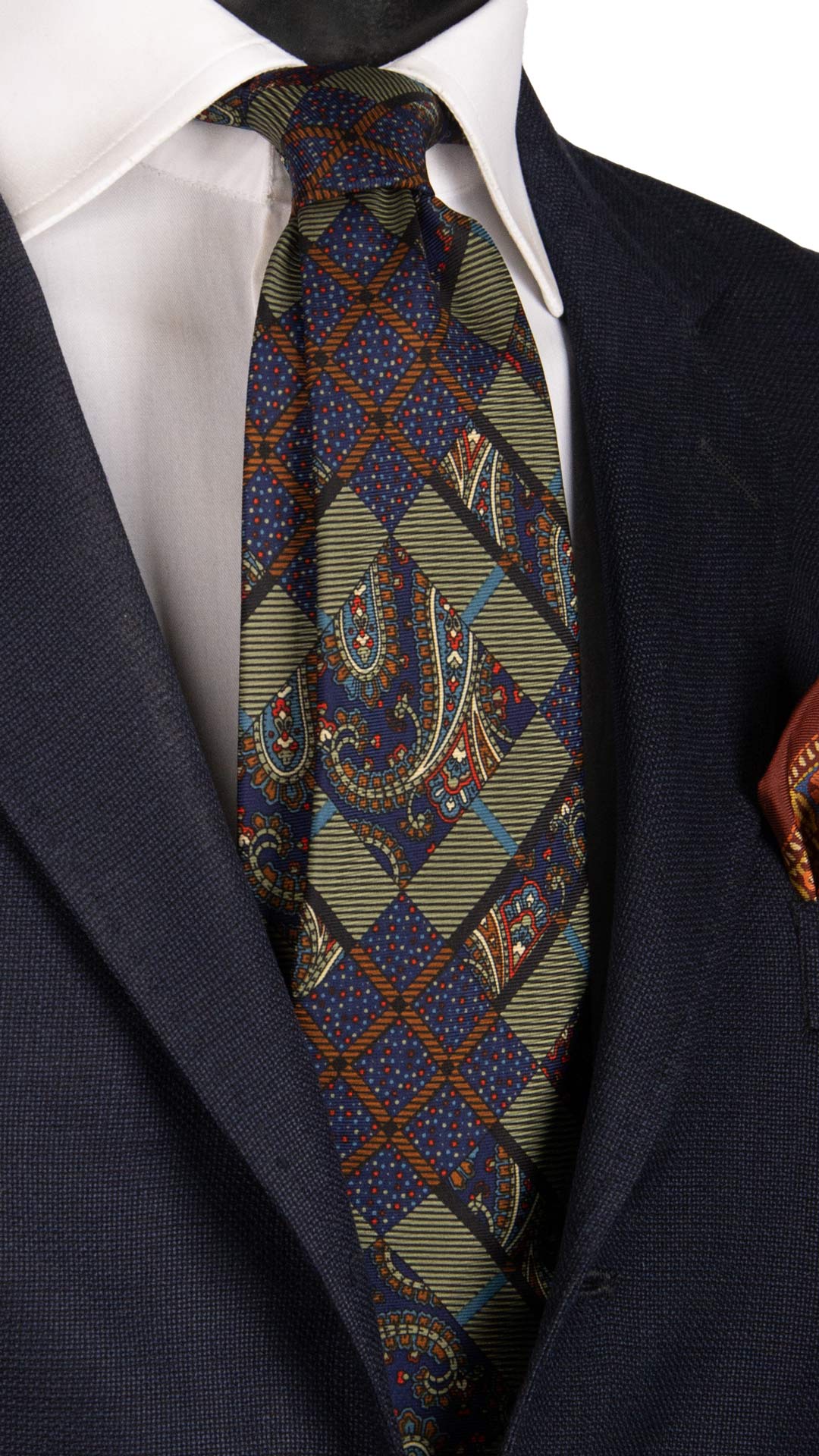 Cravatta Vintage in Twill di Seta Verde Salvia Fantasia Multicolor CV830 Made in Italy Graffeo Cravatte