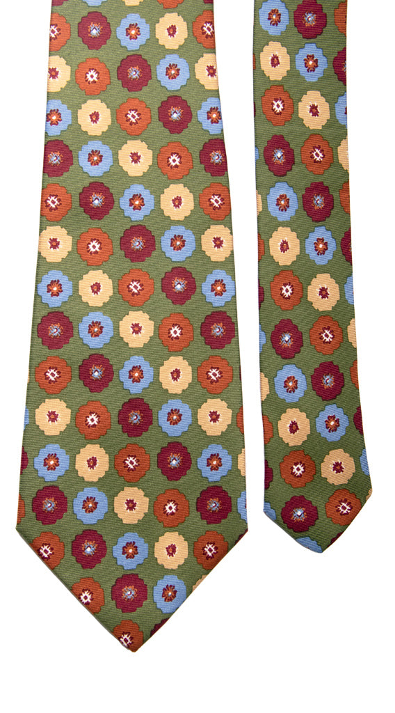 Cravatta Vintage in Twill di Seta Verde a Fiori Multicolor Made in Italy Graffeo Cravatte Pala