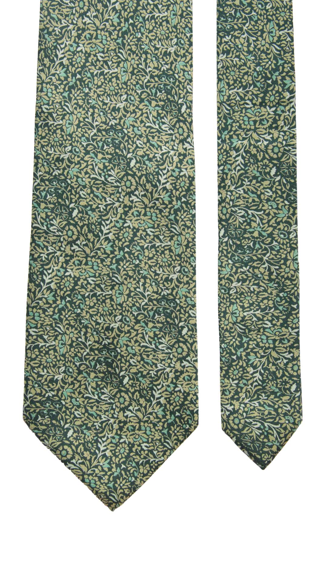 Cravatta Vintage in Twill di Seta Verde a Fiori Tono su Tono CV1001 Made in Italy Graffeo Cravatte Pala