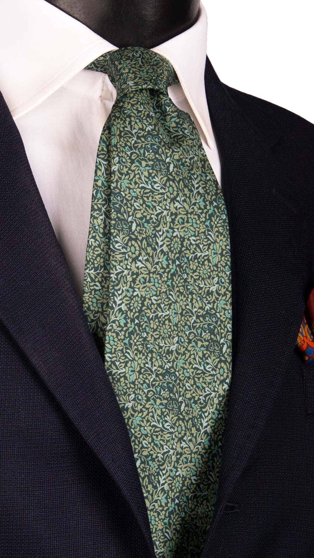 Cravatta Vintage in Twill di Seta Verde a Fiori Tono su Tono CV1001 Made in Italy Graffeo Cravatte