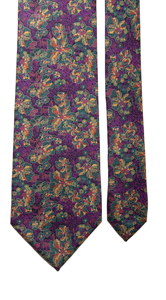 Cravatta Vintage in Twill di Seta Viola a Fiori Multicolor Made in Italy Graffeo Cravatte Pala