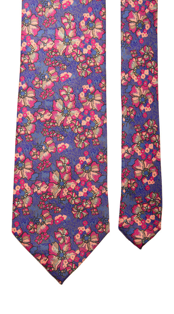 Cravatta Vintage in Twill di Seta Viola a Fiori Multicolor Made in Italy graffeo Cravatte Pala