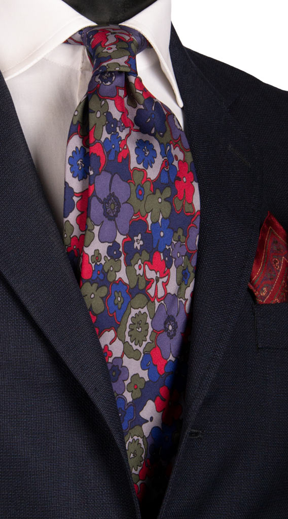Cravatta Vintage in Twill di Seta a Fiori Multicolor Made in Italy Graffeo Cravatte