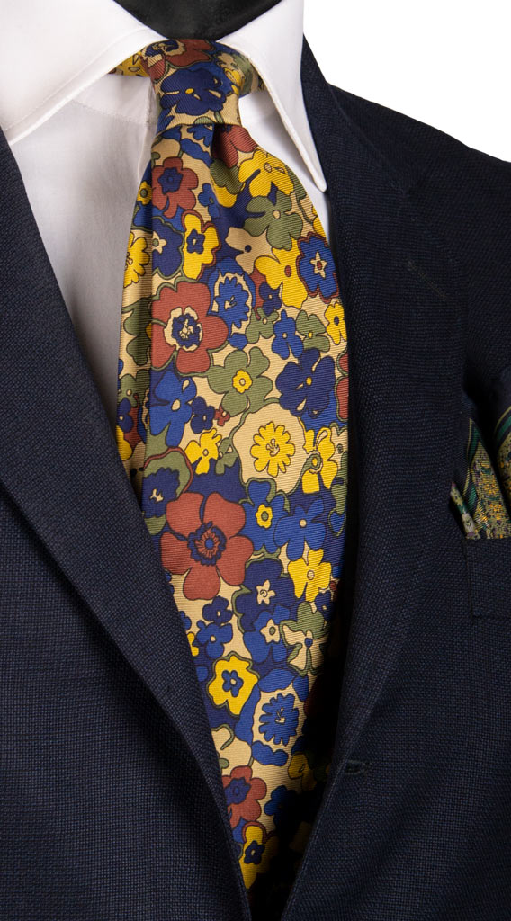 Cravatta Vintage in Twill di Seta a Fiori Multicolor Made in italy Graffeo Cravatte