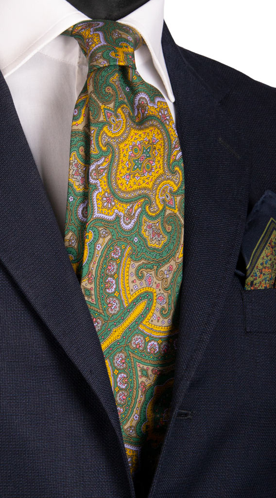 Cravatta Vintage in Twill di Verde Paisley Multicolor Made in Italy Graffeo Cravatte
