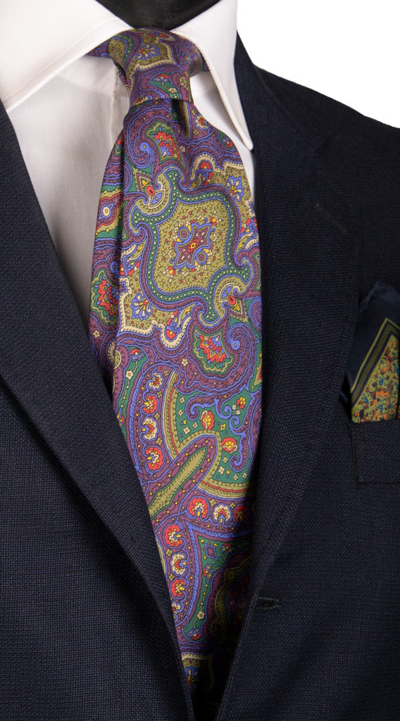 Cravatta Vintage in Twill di Viola Paisley Multicolor Made in Italy Graffeo Cravatte