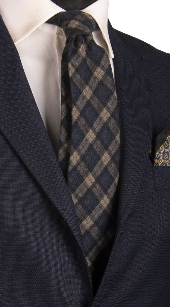 Cravatta a Quadri di Lana Blu Beige Marrone Made in Italy Graffeo Cravatte