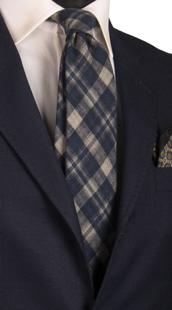 Cravatta a Quadri di Lana Blu Grigia Made in Italy Graffeo Cravatte