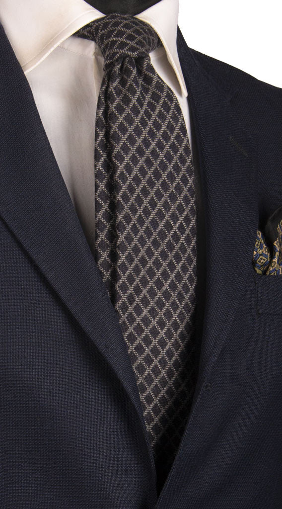 Cravatta a Quadri di Lana Blu Grigio Made in Italy Graffeo Cravatte