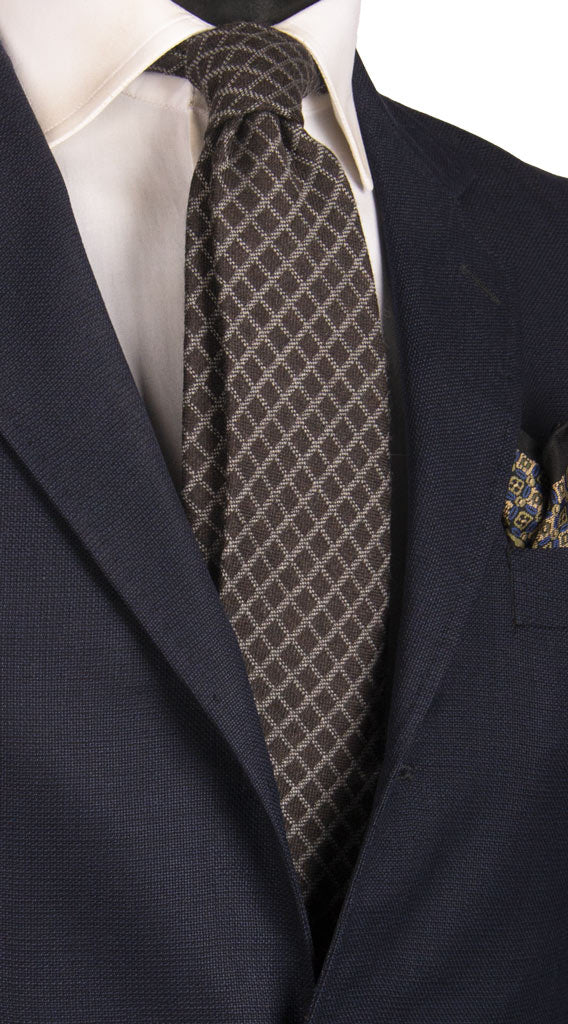 Cravatta a Quadri di Lana Nera Marrone Grigio Made in Italy Graffeo Cravatte