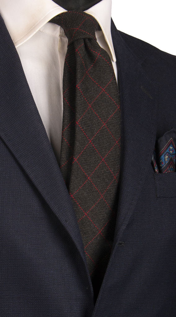 Cravatta a Quadri di Lana Nera Rossa Made in Italy Graffeo Cravatte