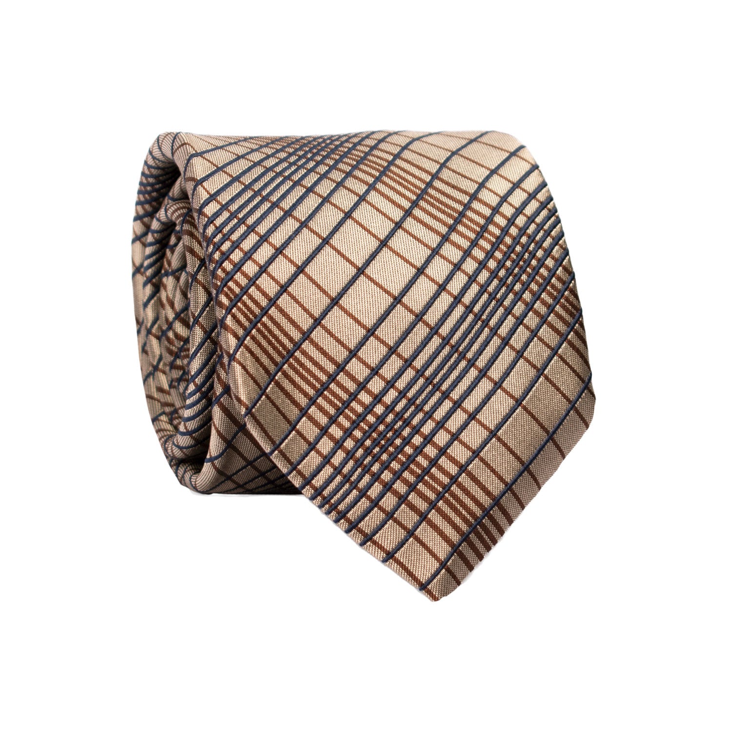 Cravatta a Quadri di Seta Beige Marrone Blu 7195 Graffeo Cravatte Made in Italy Rotolo