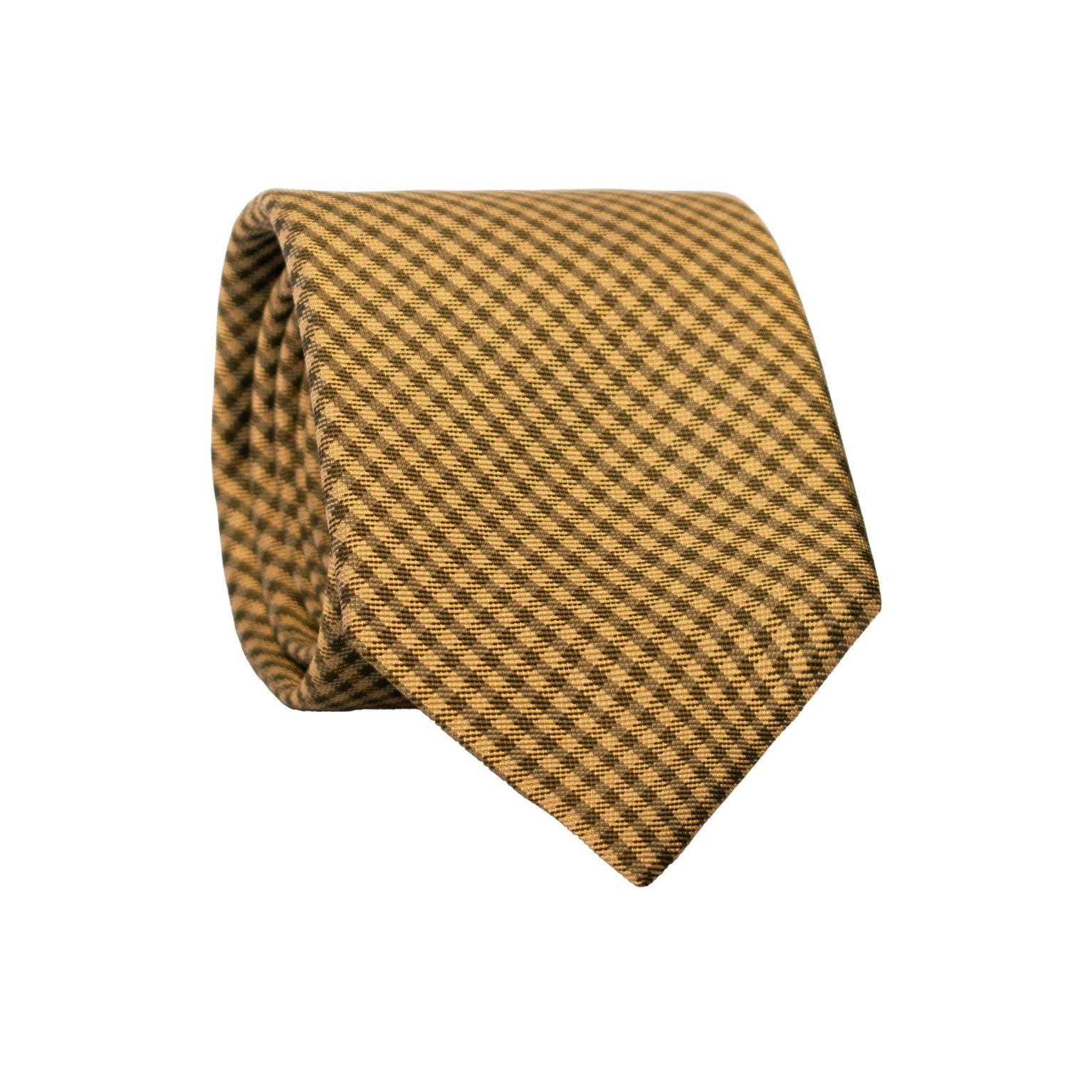 Cravatta a Quadri di Seta Giallo Ocra Marrone 7378 Graffeo Cravatte Made in Italy Rotolo