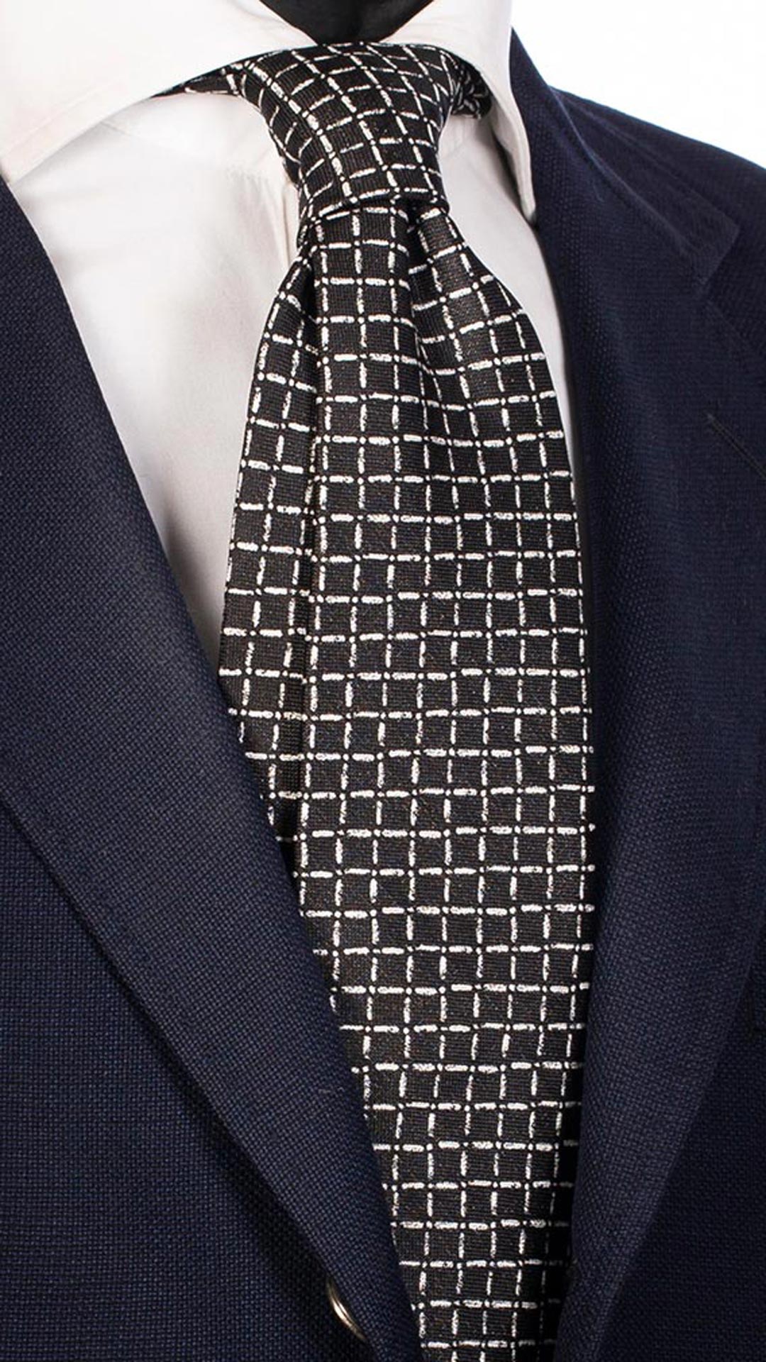 Cravatta da Cerimonia di Seta a Quadri di Seta Nera Bianchi CY5409 Made in Italy Graffeo Cravatte