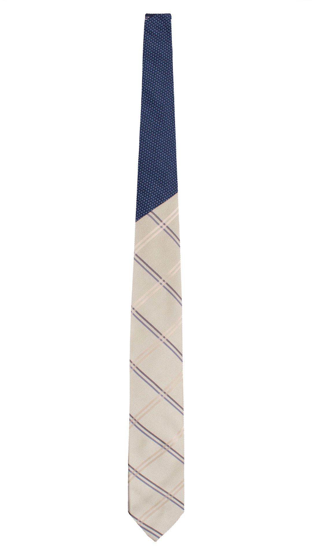 Cravatta a Quadri di Seta Verde Chiaro Avorio Blu Azzurro Nodo in Contrasto Blu Fantasia Azzurro Celeste N3333 Graffeo Cravatte Made in Italy Intera
