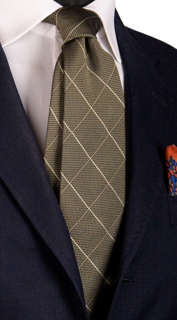 Cravatta a Quadri di Seta Verde Oliva Tortora Made in Italy Graffeo Cravatte