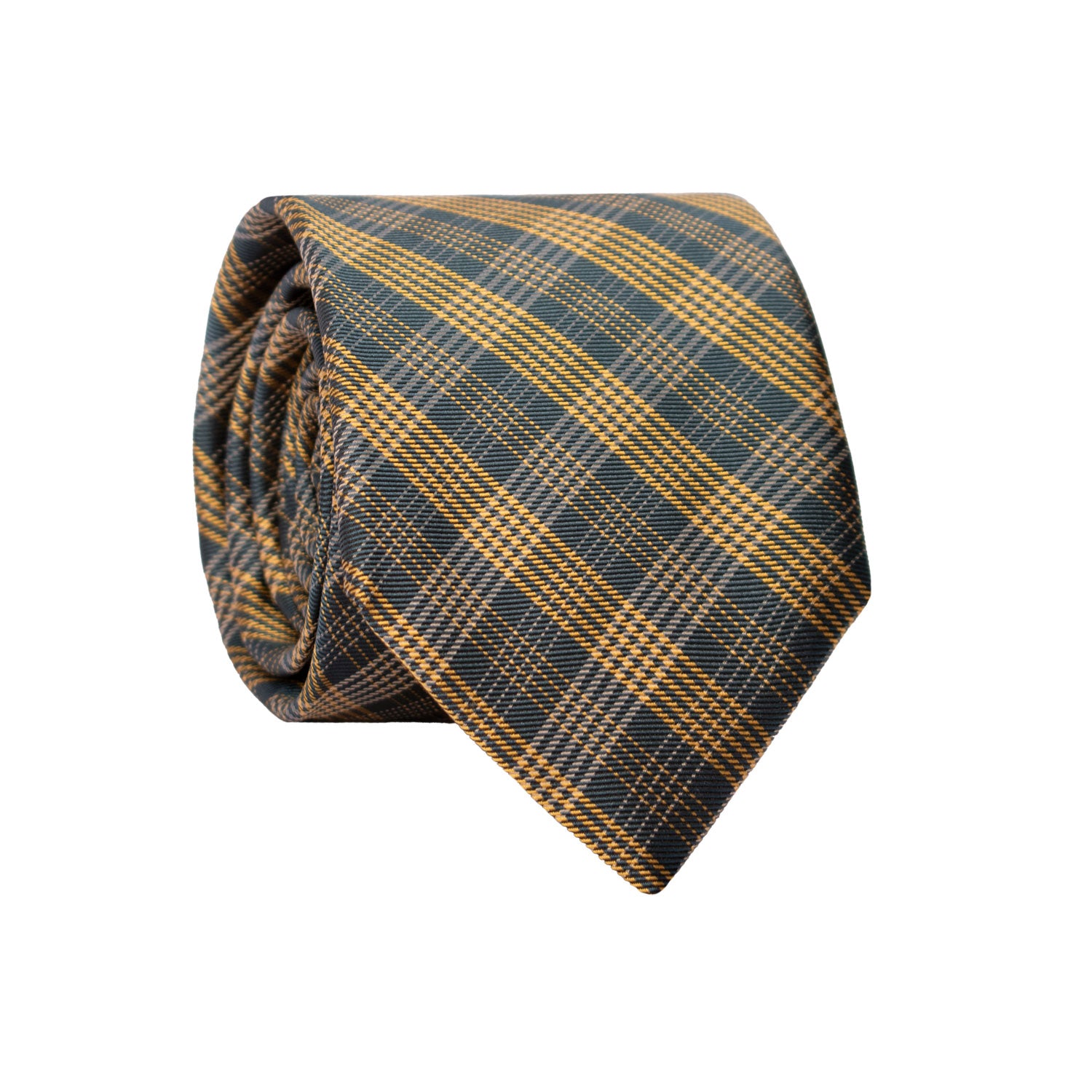 Cravatta a Quadri di Seta Verde Petrolio Gialla Tortora 7376 Graffeo Cravatte Made in Italy Rotolo
