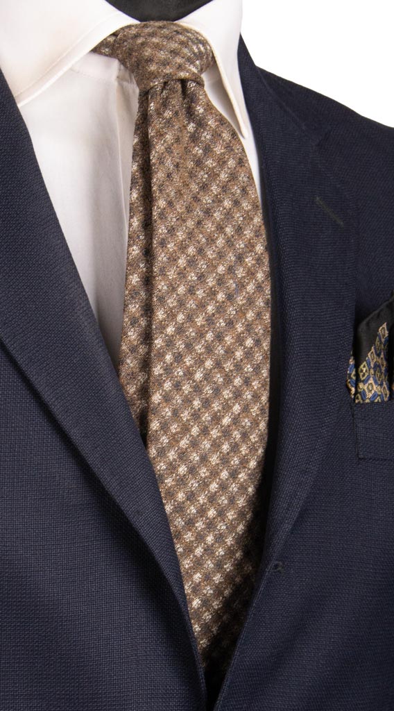 Cravatta a Quadri in Lana Seta Marrone Blu Grigio Made in Italy Graffeo Cravatte