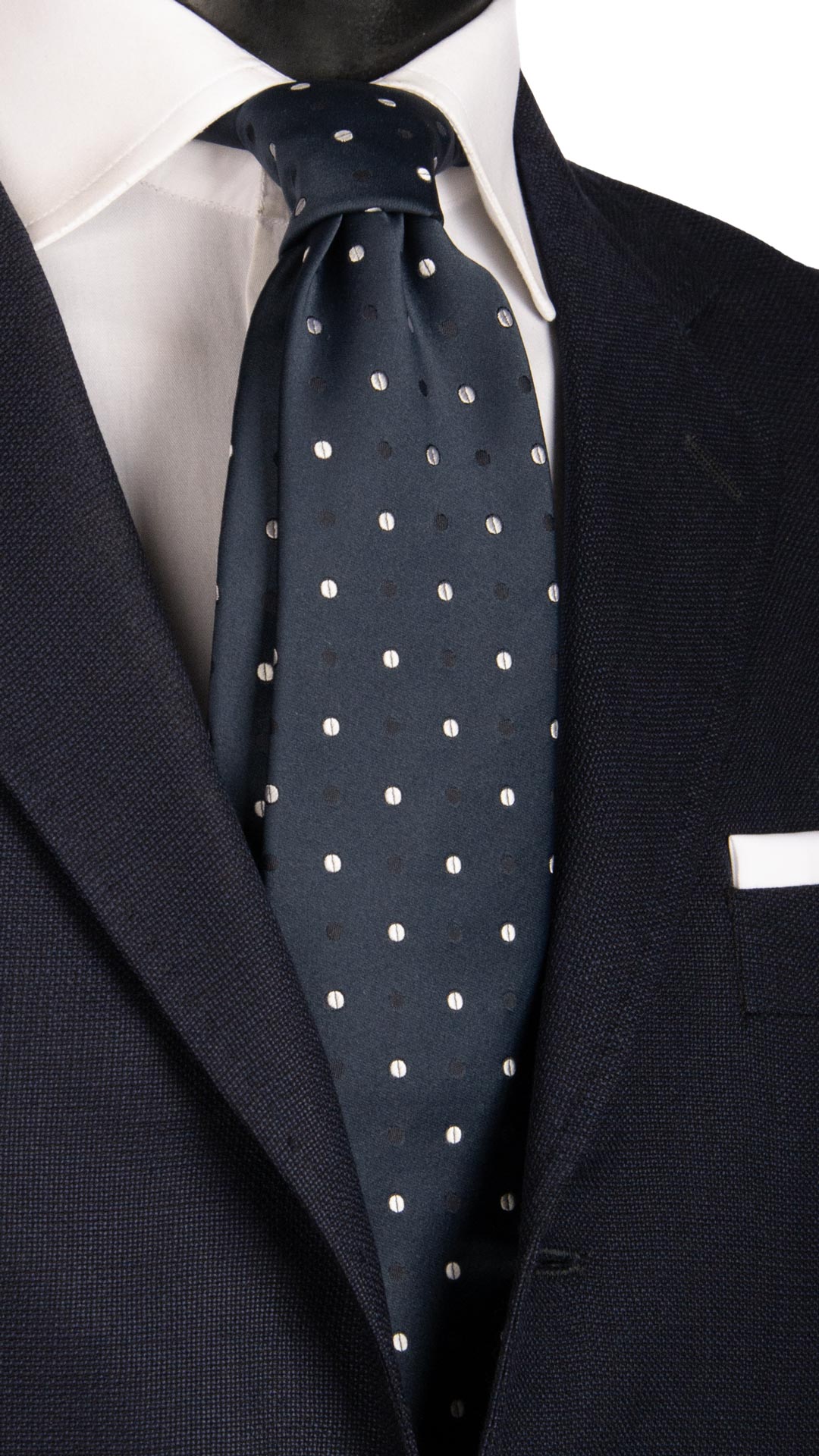Cravatta da Cerimonia di Seta Blu di Raso Fantasia Bianca Made in Italy Graffeo Cravatte