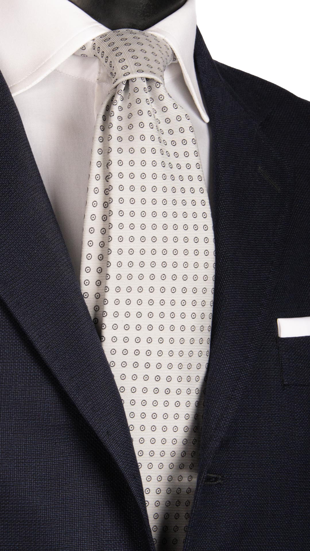 Cravatta da Cerimonia di Seta Bianca Fantasia Blu CY6634 Made in Italy Graffeo Cravatte
