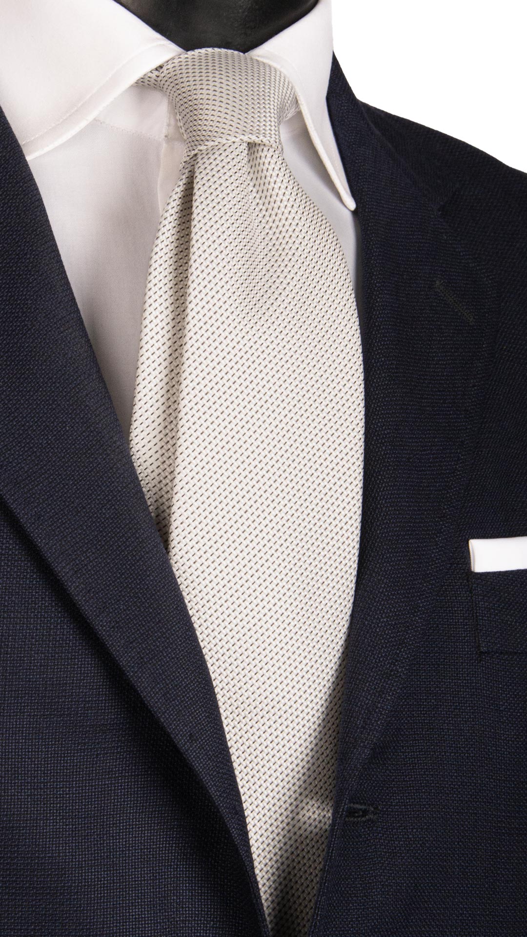 Cravatta da Cerimonia di Seta Bianca Fantasia Blu Made in Italy Graffeo Cravatte