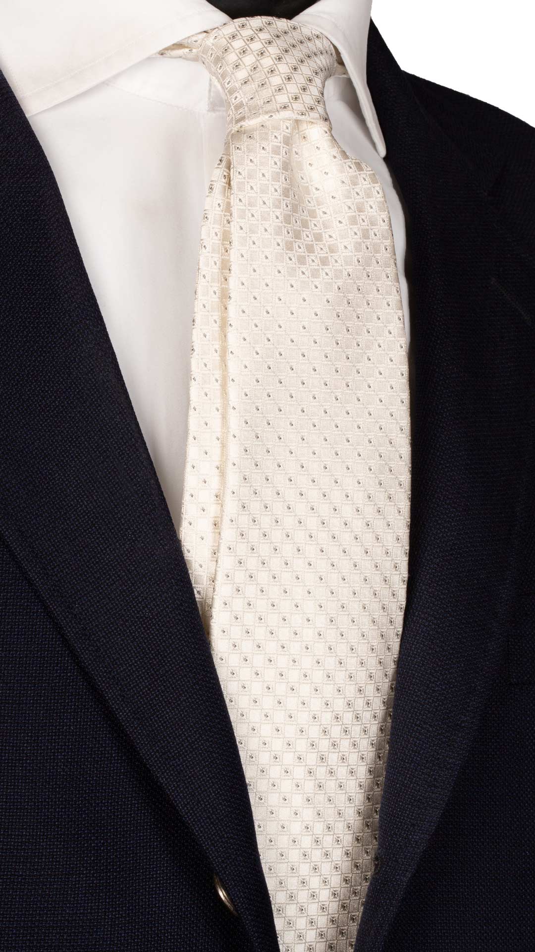 Cravatta da Cerimonia di Seta Bianco Panna Fantasia Grigia Made in Italy Graffeo Cravatte