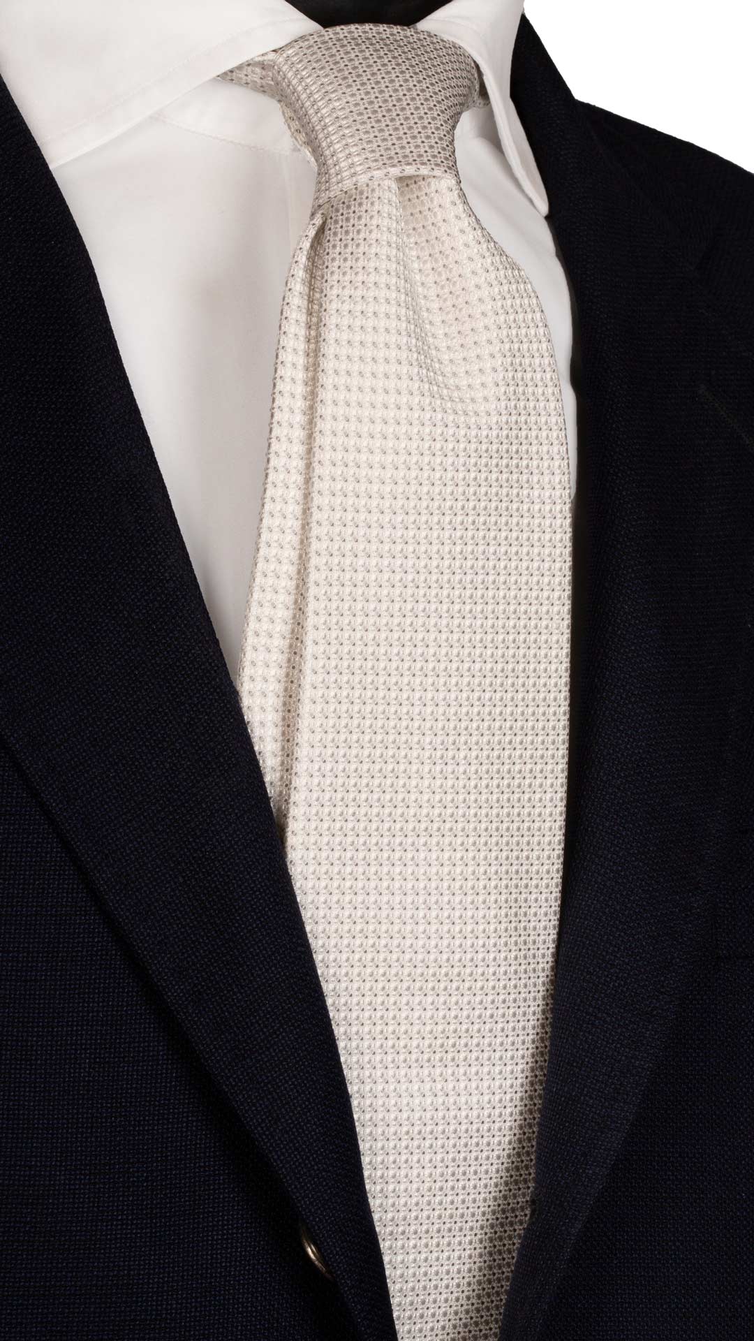 Cravatta da Cerimonia di Seta Bianco Panna Fantasia Grigia Made in Italy Graffeo Cravatte