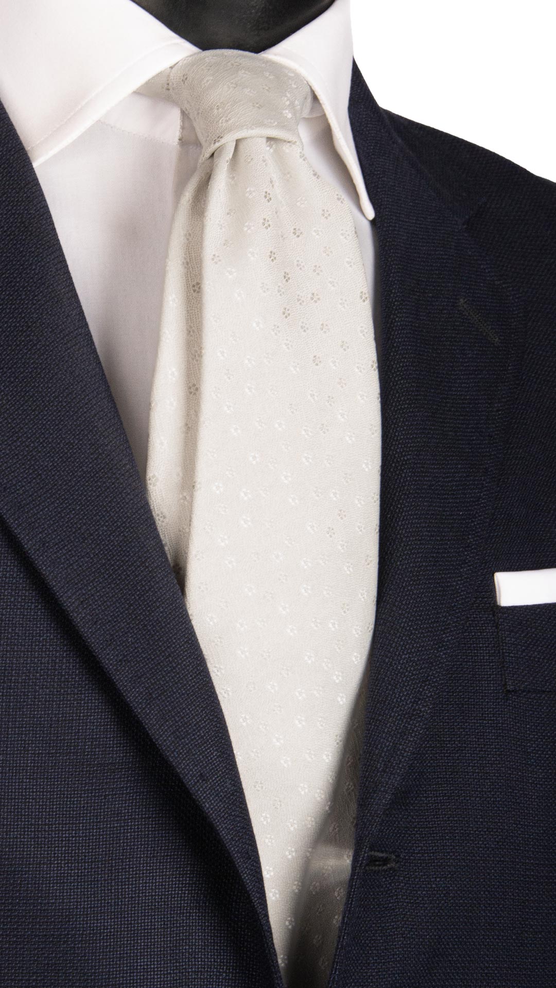 Cravatta da Cerimonia di Seta Bianco Perla Cangiante a Fiori Grigi Made in Italy Graffeo Cravatte