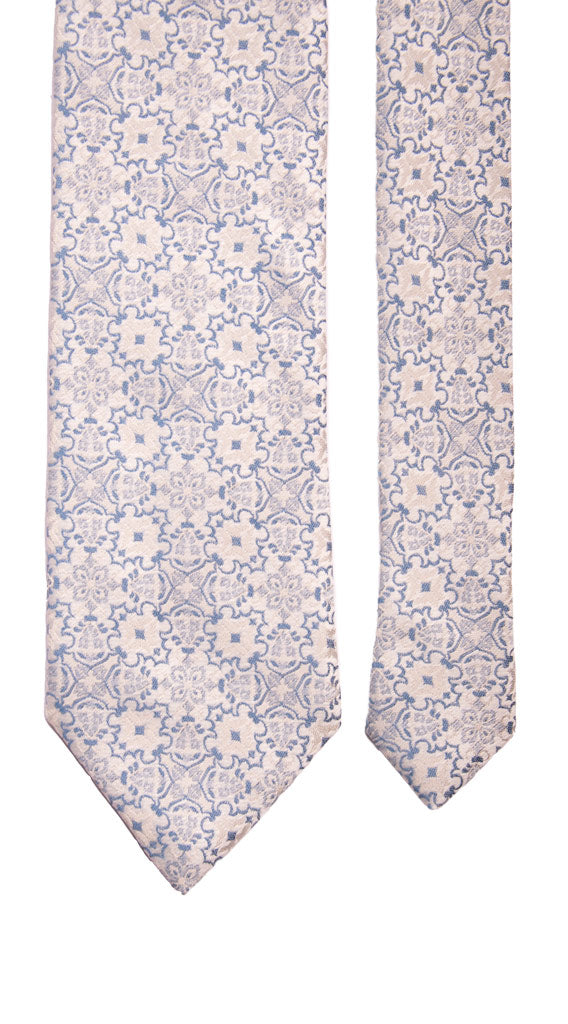 Cravatta da Cerimonia di Seta Bianco Perla Fantasia Celeste Grigia Made in Italy Graffeo Cravatte Pala