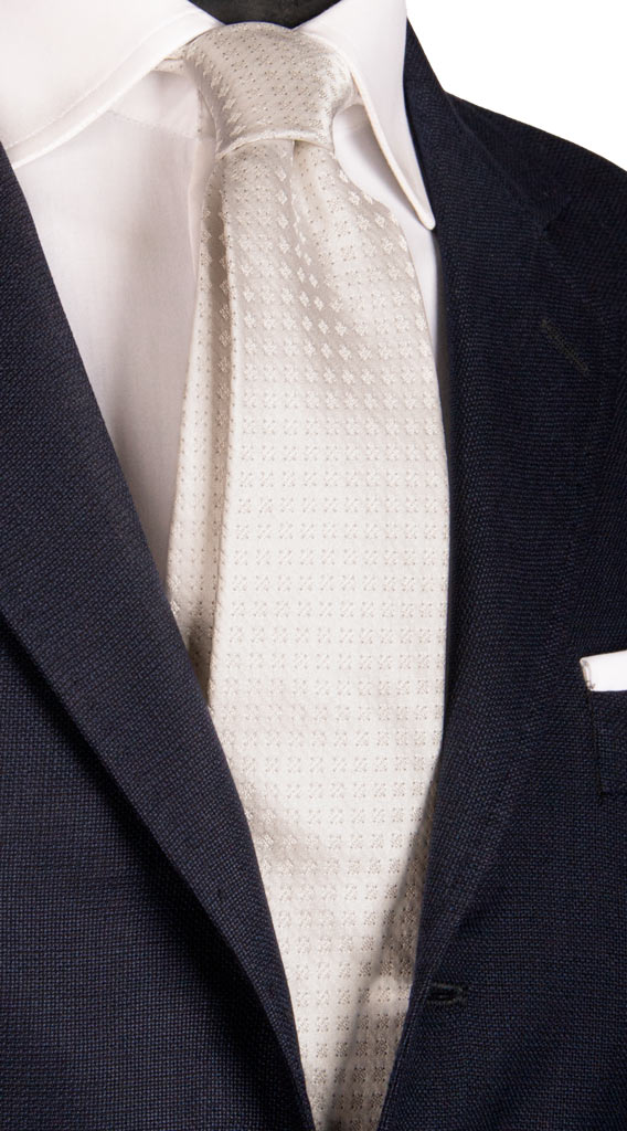 Cravatta da Cerimonia di Seta Bianco Perla Fantasia Tono su Tono Made in Italy Graffeo Cravatte