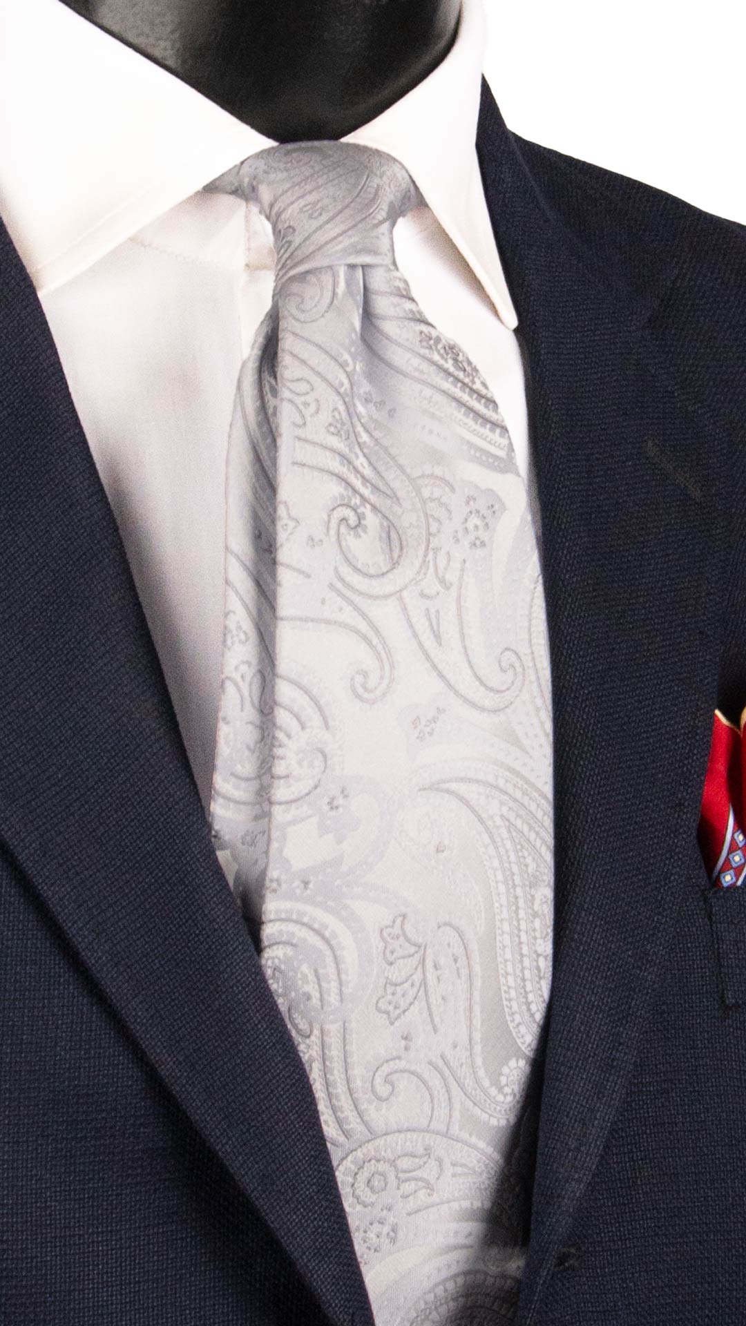 Cravatta da Cerimonia di Seta Bianco Perla Paisley Grigio Argento CY1737 Graffeo Cravatte Made in Italy