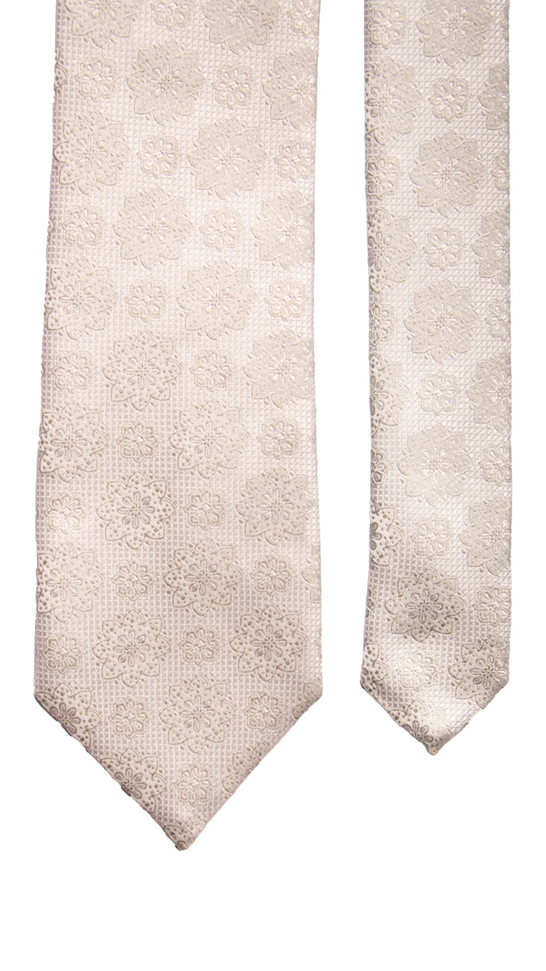 Cravatta da Cerimonia di Seta Bianco Perla a Medaglioni Grigio Argento CY6669 Pala