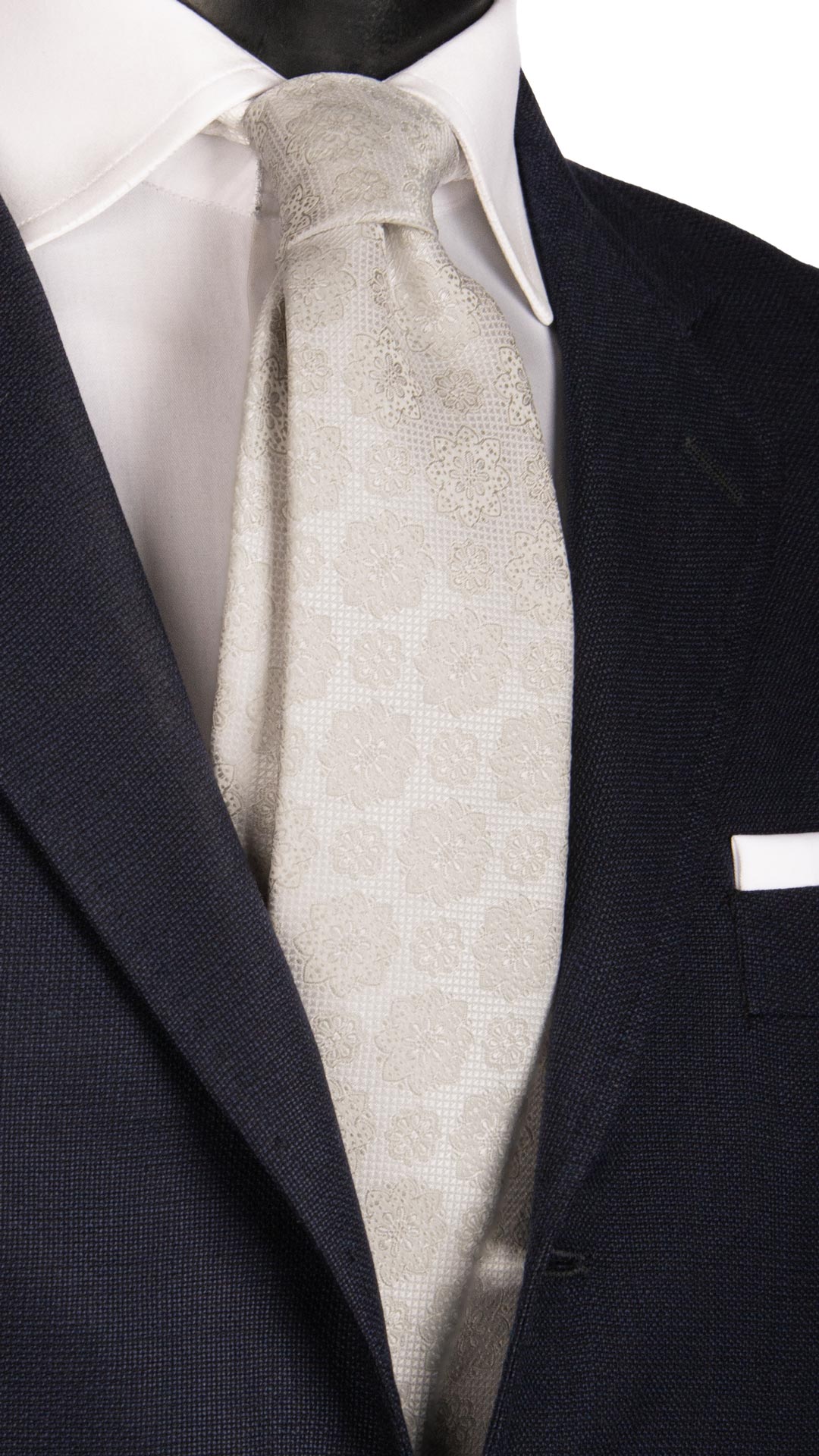 Cravatta da Cerimonia di Seta Bianco Perla a Medaglioni Grigio Argento CY6669 Made in Italy Graffeo Cravatte