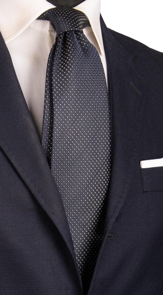 Cravatta da Cerimonia di Seta Blu Fantasia Bianca CY1123 MAde in Italy Graffeo Cravatte