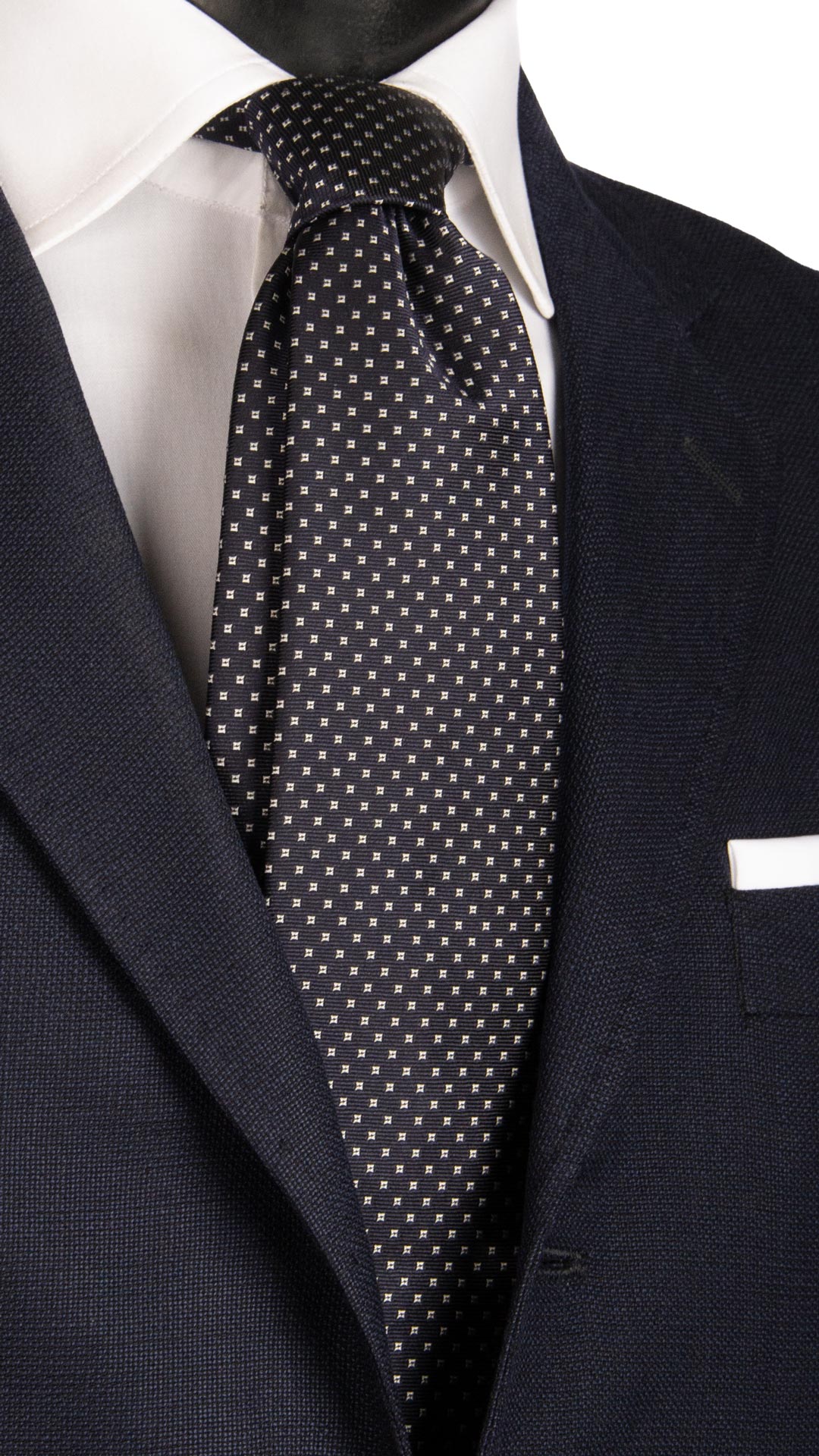 Cravatta da Cerimonia di Seta Blu Fantasia Bianca CY6631 Made in Italy Graffeo Cravatte