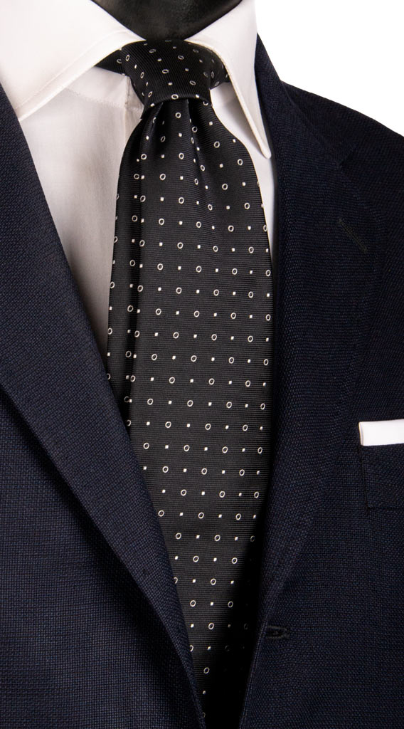 Cravatta da Cerimonia di Seta Blu Fantasia Grigia Argento Made in Italy Graffeo Cravatte