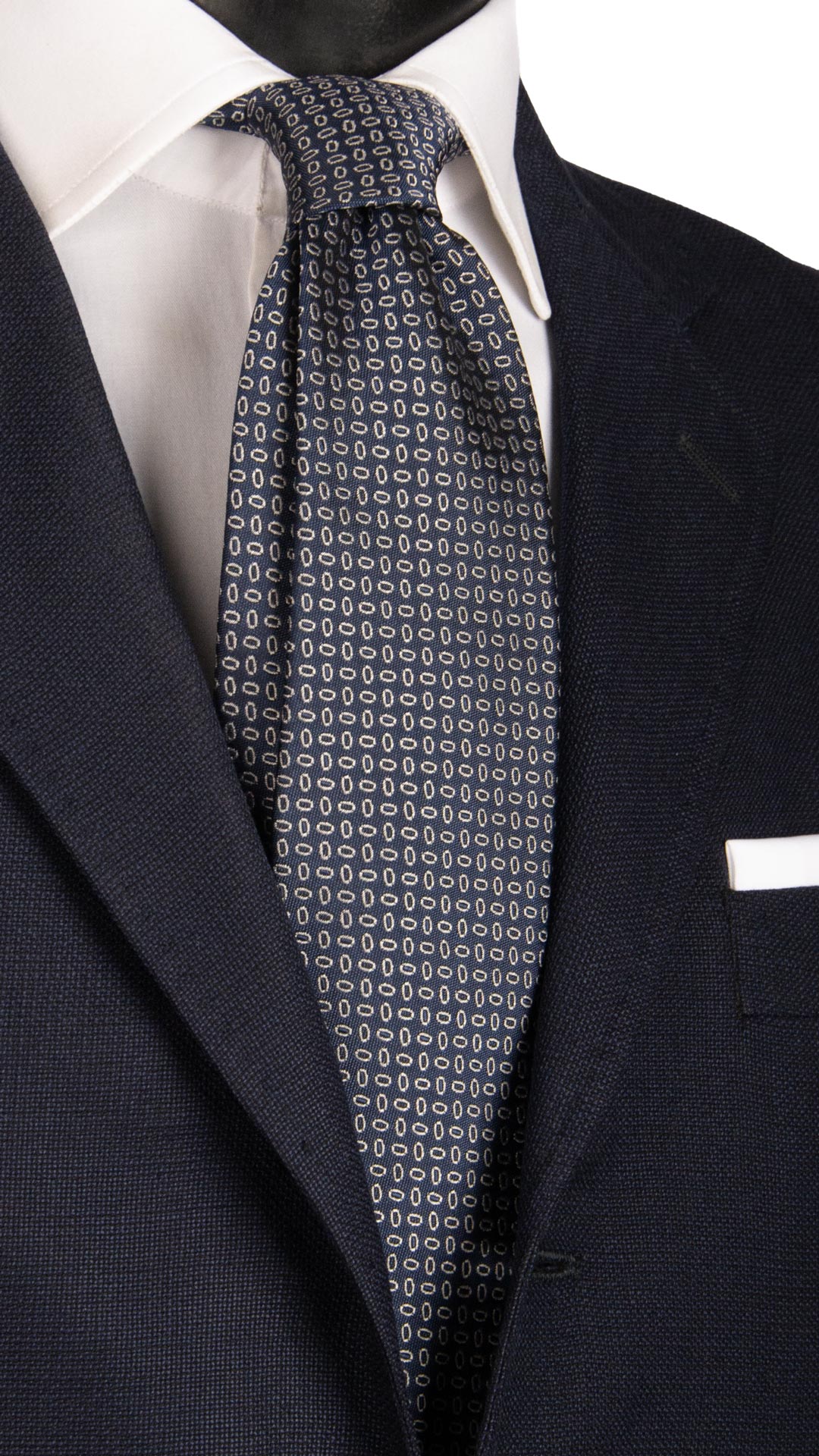Cravatta da Cerimonia di Seta Blu Fantasia Grigia Made in Italy Graffeo Cravatte