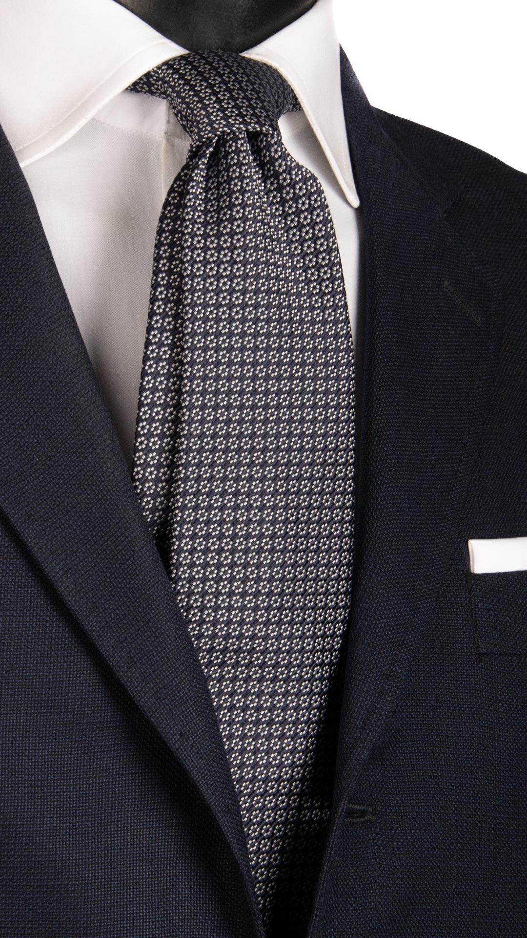 Cravatta da Cerimonia di Seta Blu Fantasia Grigia CY6639 Made in Italy Graffeo Cravatte
