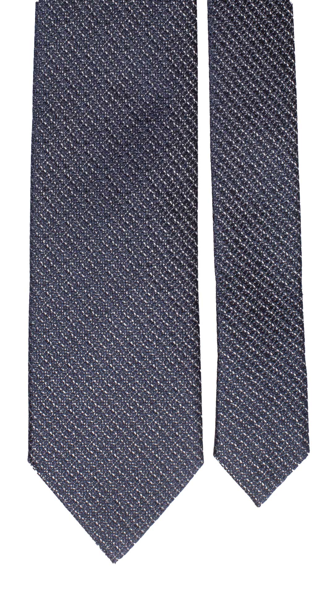 Cravatta da Cerimonia di Seta Blu Grigia Effetto Lino Made in Italy Graffeo Cravatte Dettaglio