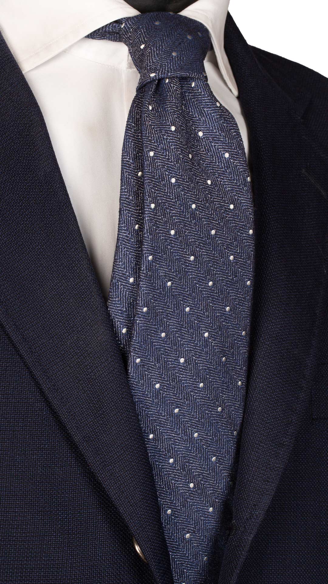 Cravatta da Cerimonia di Seta Blu Lisca di Pesce Pois Grigio Chiaro Made in Italy Graffeo Cravatte