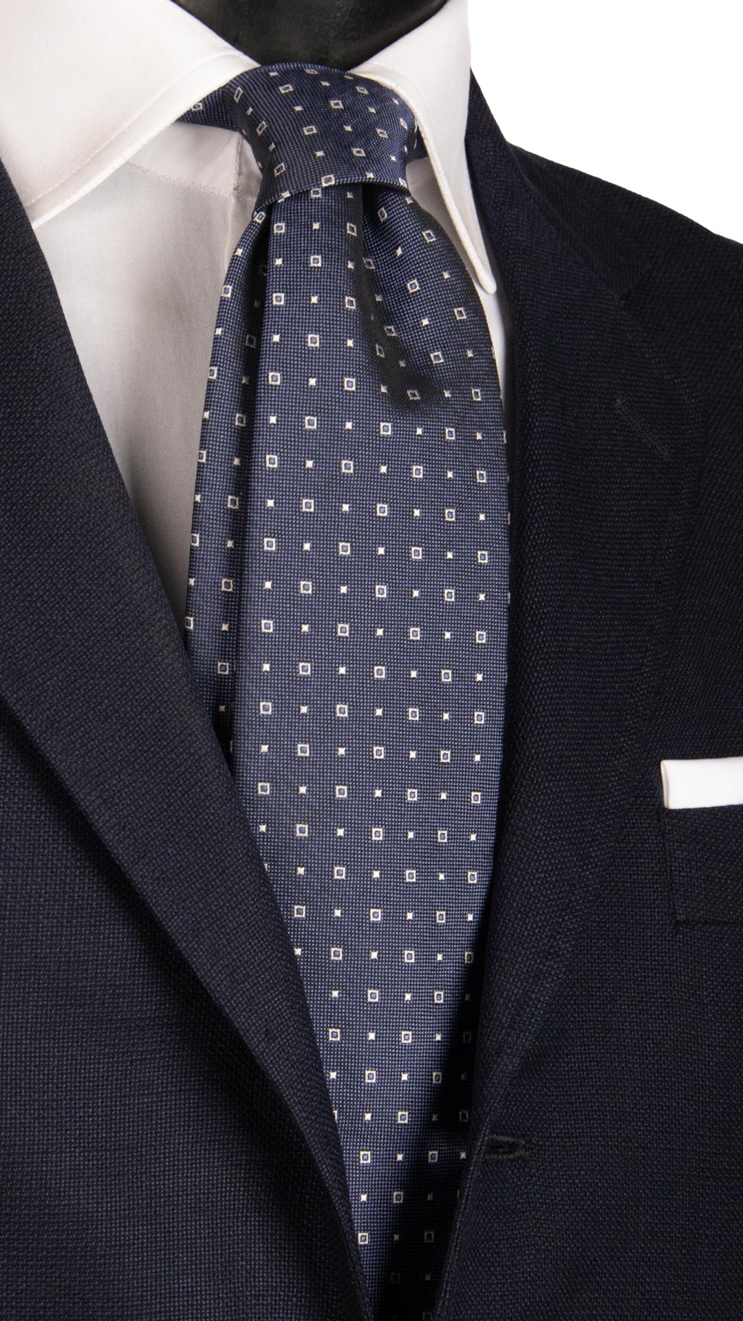 Cravatta da Cerimonia di Seta Blu Navy Fantasia Bianca CY6644 Made in Italy Graffeo Cravatte