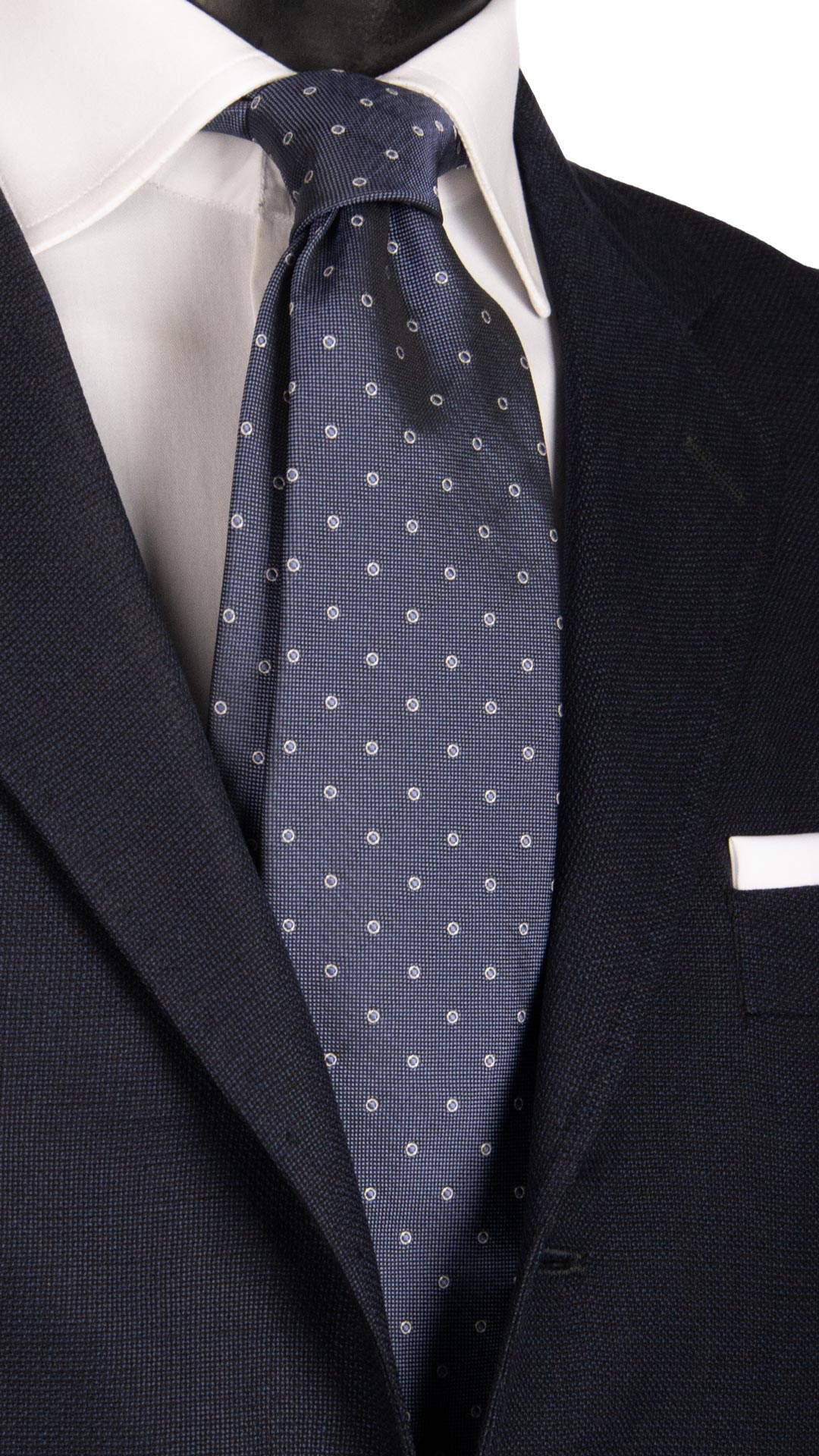 Cravatta da Cerimonia di Seta Blu Navy Fantasia Bianca CY6645 Made in Italy graffeo Cravatte