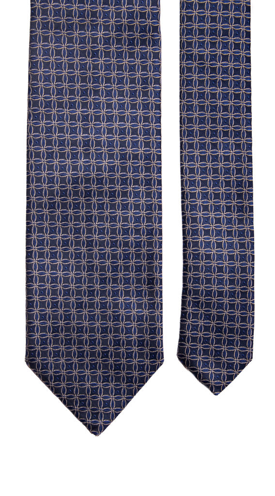 Cravatta da Cerimonia di Seta Blu Navy Fantasia Bluette Grigia Made in Italy graffeo Cravatte Pala