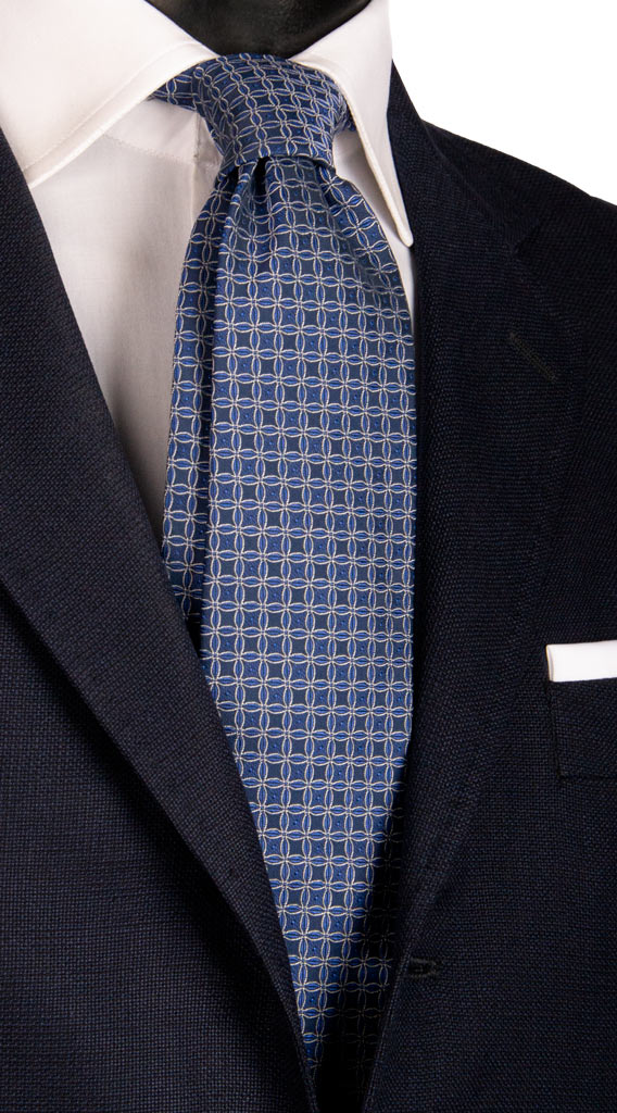 Cravatta da Cerimonia di Seta Blu Navy Fantasia Bluette Grigia Made in Italy graffeo Cravatte