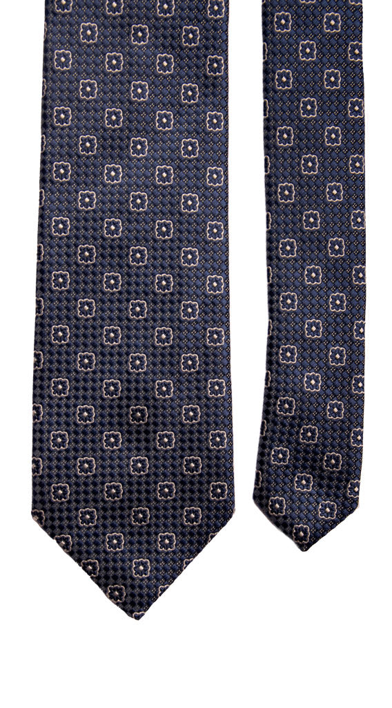 Cravatta da Cerimonia di Seta Blu Navy Fantasia Tono su Tono Grigio Argento Made in Italy Graffeo Cravatte Pala