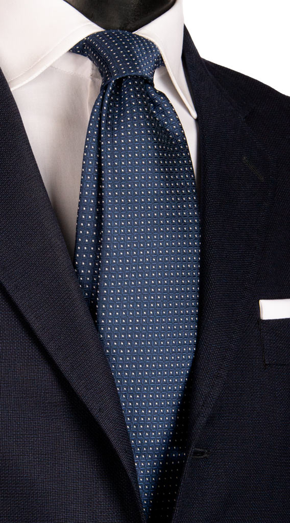 Cravatta da Cerimonia di Seta Blu Navy Fantasia Grigio Argento Made in Italy Graffeo Cravatte