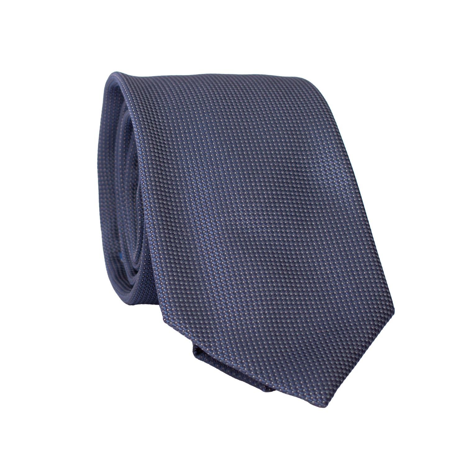 Cravatta da Cerimonia di Seta Blu Navy Grigia CY6612 Arrotolata