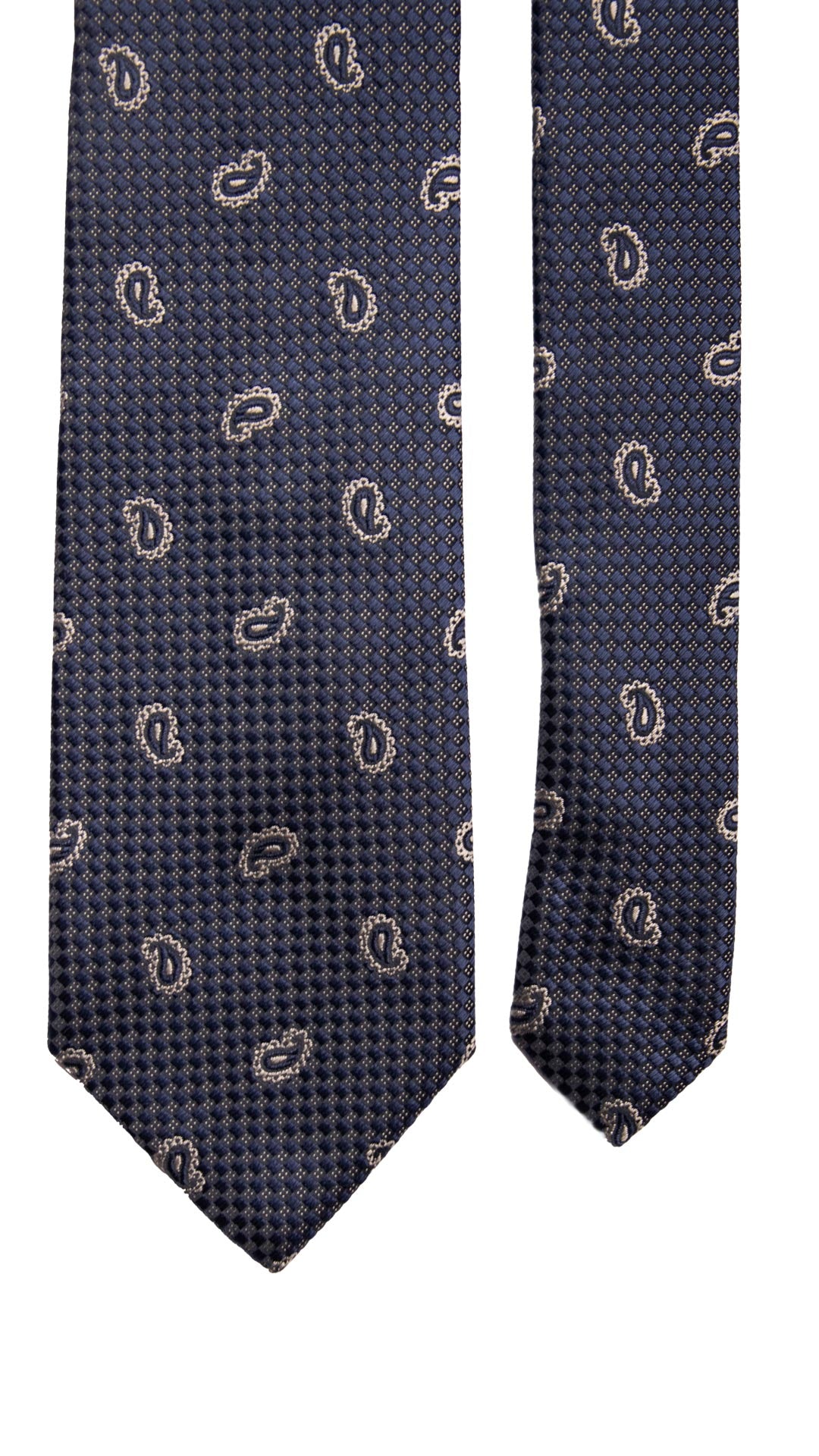 Cravatta da Cerimonia di Seta Blu Navy Paisley Tono su Tono Grigio Argento Made in italy Graffeo Cravatte Pala