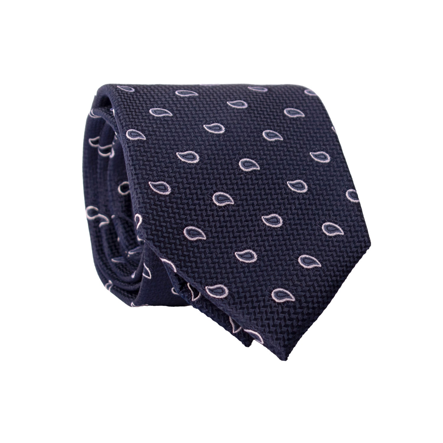 Cravatta da Cerimonia di Seta Blu Paisley Bianco Perla CY6960 Rotolo