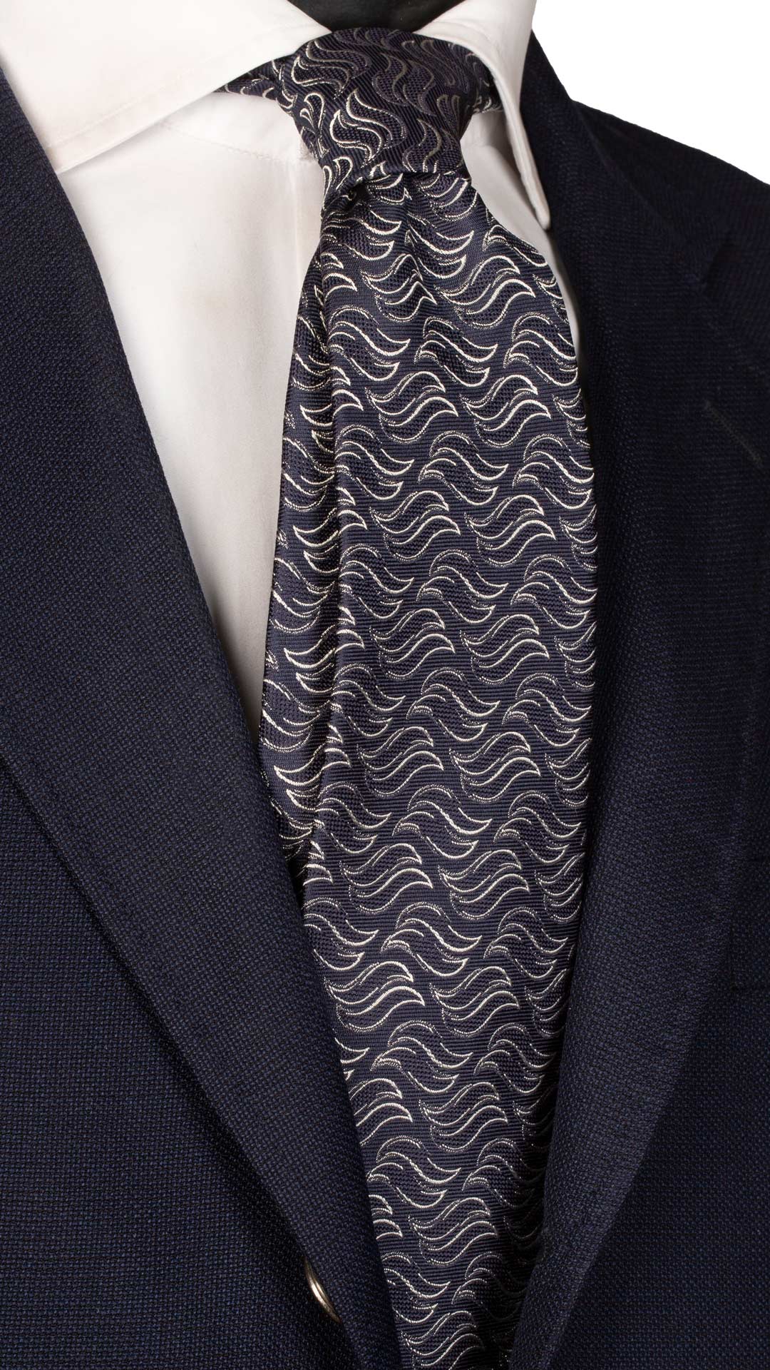 Cravatta da Cerimonia di Seta Blu a Fantasia Grigio Chiaro Made in Italy Graffeo Cravatte